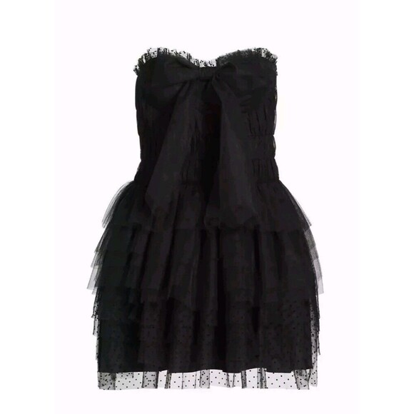 NWT LoveShackFancy Faron Bow Tulle Mini dress Party Cocktail Size 8 Black - Picture 1 of 15